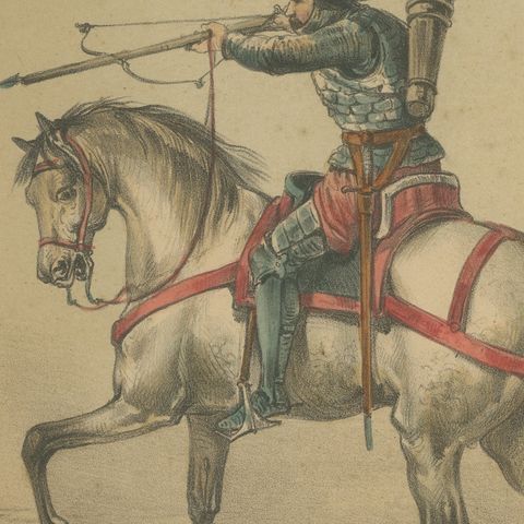 Spanish Cavalry Lithograph by José Rubio y Villegas: Medieval Cavalry, 1861, close-up 3