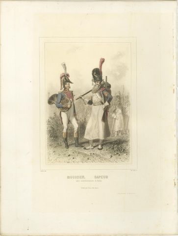 Napoleonic Military Musicians, Sapper, Horn Player, and Drum Major, 1859, view 2
