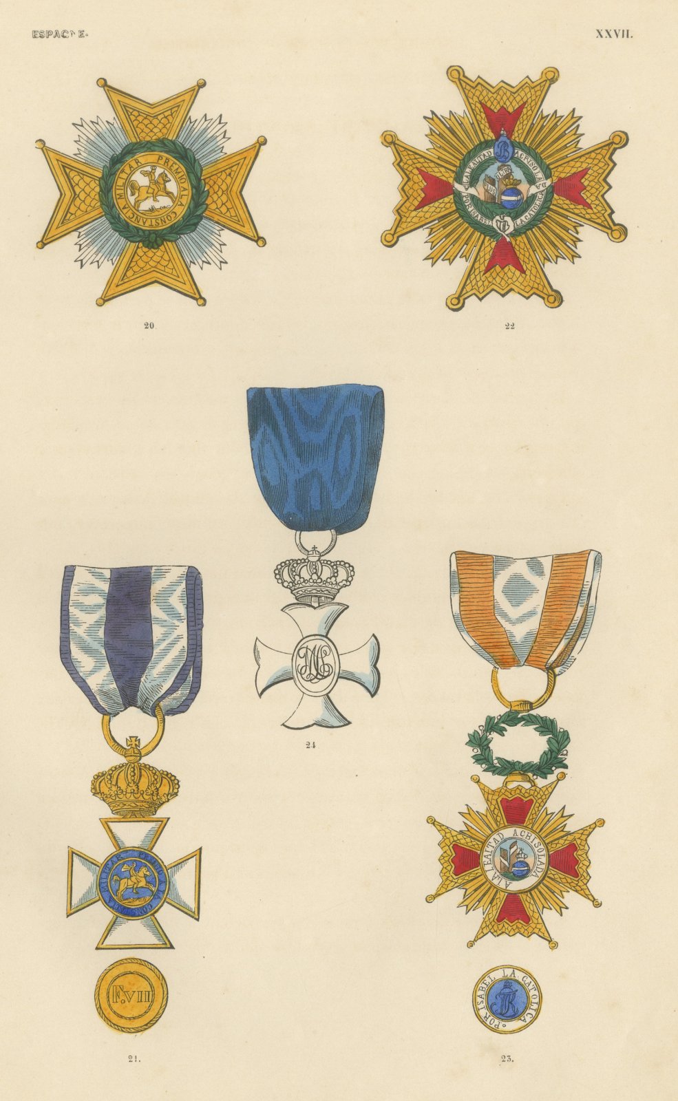 Orders of Spain, San Hermenegildo and Isabella the Catholic, Plate XXVII, 1844
