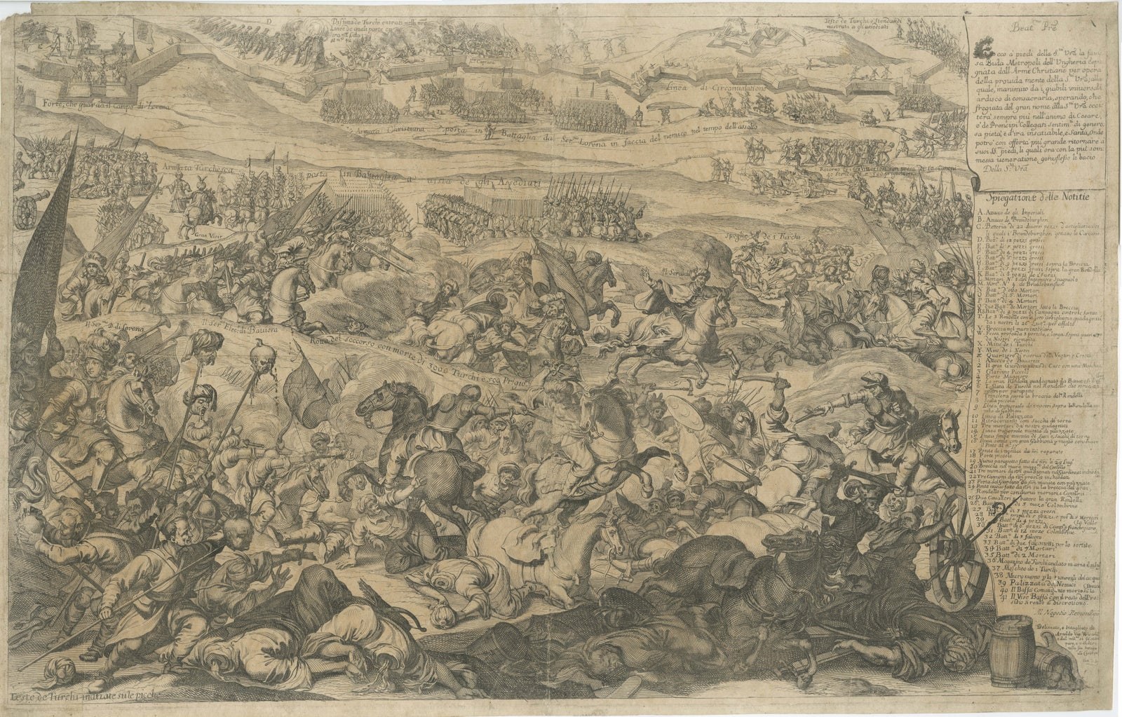 Battle of Vienna in 1683, Etching of Christians vs Turks, Van Westerhout, 1725