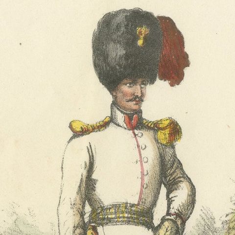 Officer of the Line: Old Print of a Military Official in the Papal Court , 1862, close-up 1