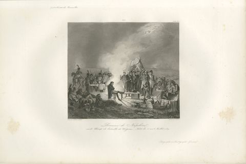 Napoleon at the Bivouac of Wagram, French Empire History Engraving, ca.1840, view 2