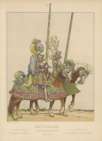 Knightly Pageantry of Germany c.1500, Antique Colored Print, Published 1880, close-up 1