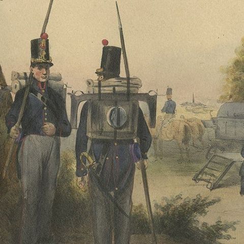 Decorative Print of the Belgium Army with Ambulance Troops in the Field, 1833, close-up 2