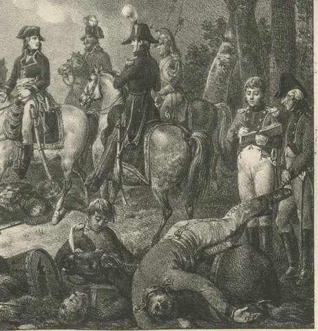 Battle of Bassano, the Dog on the Field, Antique Madou Lithograph, 1827, close-up 2