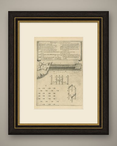 Duke of Parma’s 1585 Ship Bridge Plan: Siege of Antwerp Engineering Print, shown framed