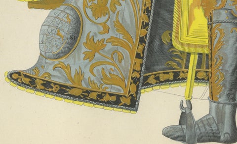 Knight in Full Tournament Armor on an Elaborately Caparisoned Horse, 1842 Litho, close-up 2