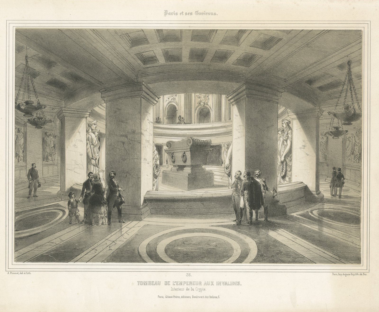 Tomb of Napoleon, Les Invalides, Paris, Antique Lithograph, circa 1861