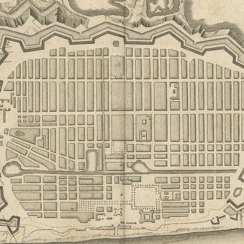 Plan of Pondicherry Fortifications and Attacks, France, c.1750, close-up 4