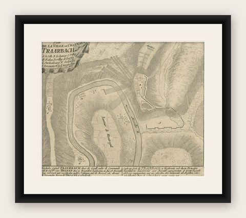 Old Engraving of the Trarbach Battle in Rhineland-Palatinate, Germany, c.1710, shown framed
