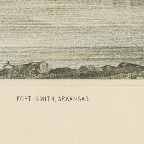 Fort Smith, Arkansas, Rare 19th Century Lithograph of Frontier History, 1856, close-up 1