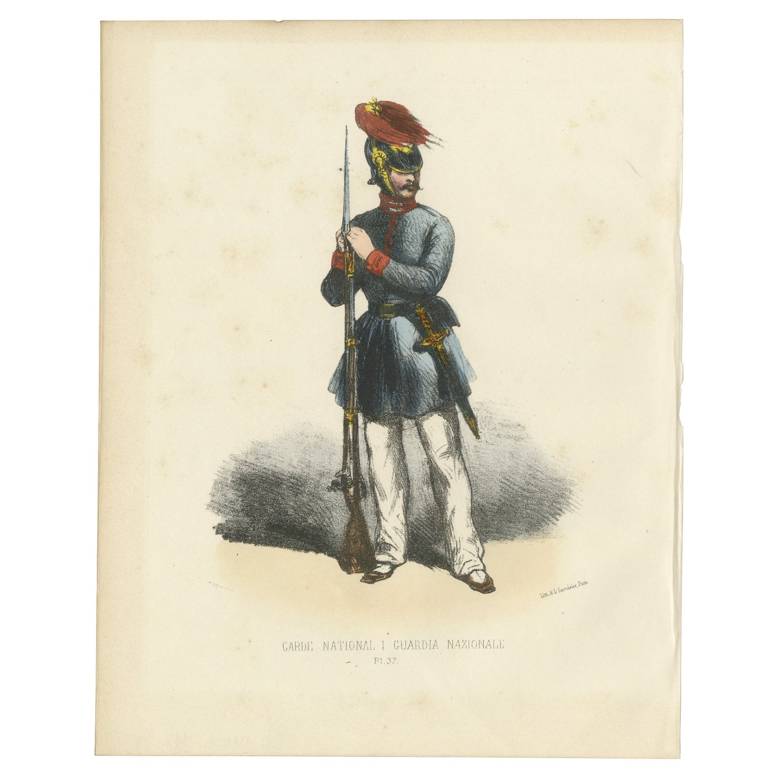 Guardian of Order: Handcolored Print of a National Guard, Plate 37, 1862