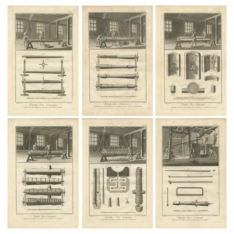 Rare Engravings Depicting the Intricate Process of Cannon Manufacturing, ca.1770