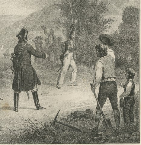 Landing at Frejus, Return from Egypt, Antique Madou Lithograph, 1827, close-up 2