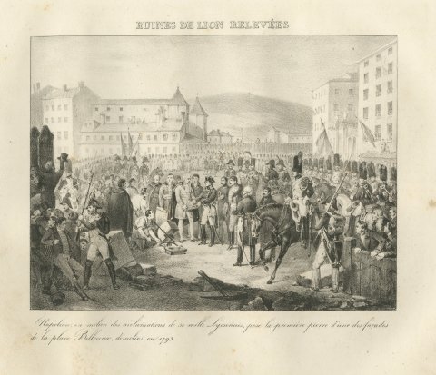 Napoleon Rebuilds the Place Bellecour, Lyon, Antique Madou Lithograph, 1827