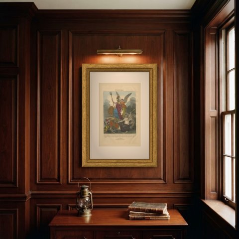 Britannia Crowned by Victory with Fame and the British Lion, 1816, shown framed on a wall