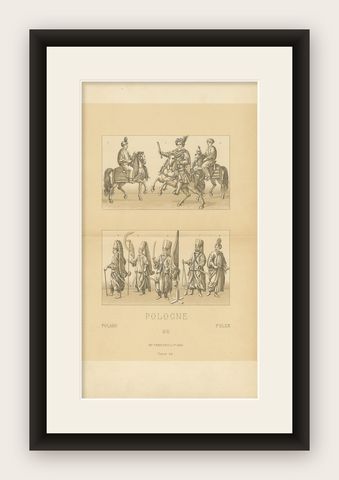 Antique Print of Polish Battle Costumes Racinet, 'circa 1880', shown framed