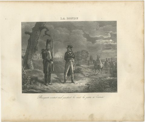 The Night Round, Napoleon Visits the Sentries, Antique Madou Lithograph, 1827, view 2