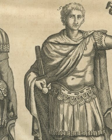 Roman Officers in Cuirass and Cloak, Montfaucon Copper Engraving, 1722, close-up 2