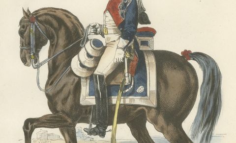 Napoleonic Gendarme d’Élite, Imperial Guard Cavalry, Hand-Coloured Print, 1843, close-up 2