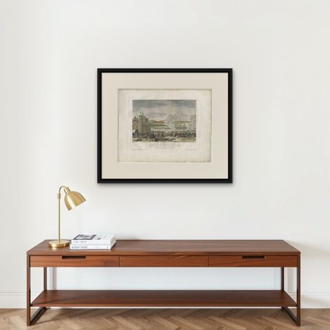 Napoleonic Wars, Battle of Eylau 1807, Hand-Colored Engraving, shown framed on a wall