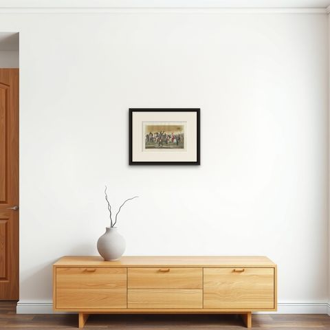 Antique Print of Arab Soldiers by Ferrario, '1831', shown framed on a wall
