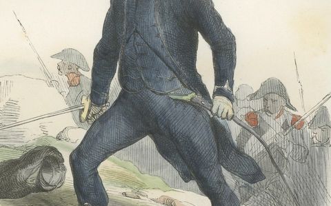 Napoleonic Light Infantry Officer 1795, French Military Uniform Print, 1843, close-up 2