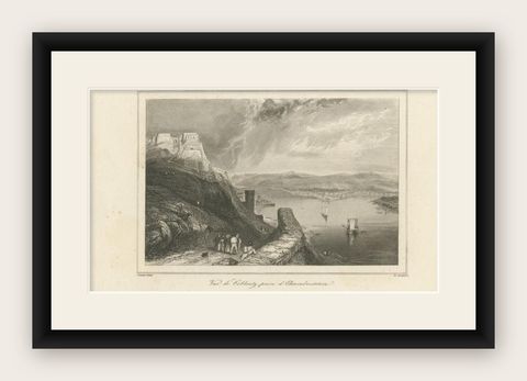 Antique Print of Ehrenbreitstein Fortress, Rhineland-Palatinates, Near Koblenz, shown framed