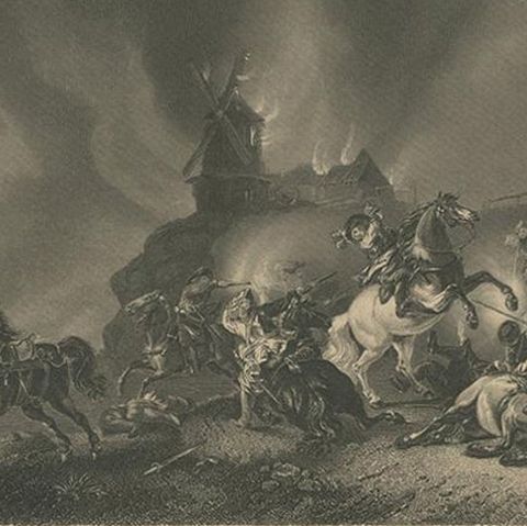 Antique Print of a Cavalry Battle Scene by Heawood, circa 1860, close-up 2