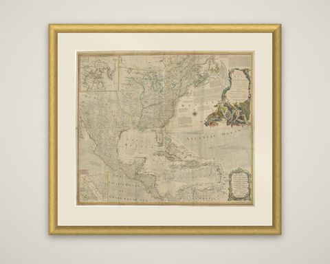 Rare Antique Wall-Map of North America: French and Indian War Boundaries, 1793, shown framed
