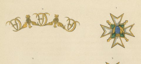 Saxe Weimar, Order of the White Falcon, Plate LXXVII, Wood Engraving, 1844, close-up 1