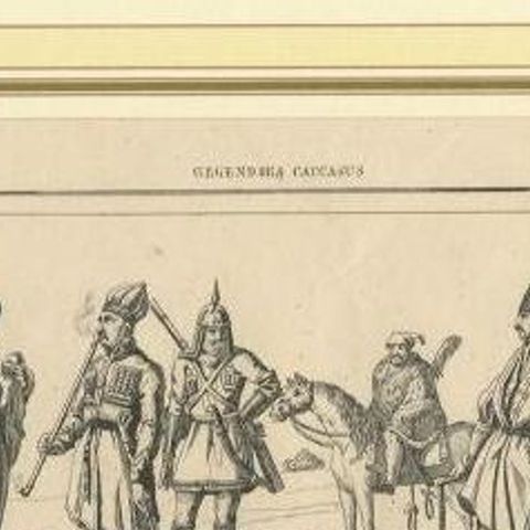 Antique Print of Military Costumes of the Caucasus Region, circa 1880, close-up 1