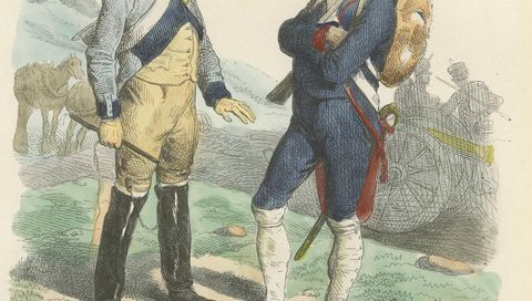 Train of Artillery and Foot Artillery, Napoleonic Military Print, Published 1843, close-up 2