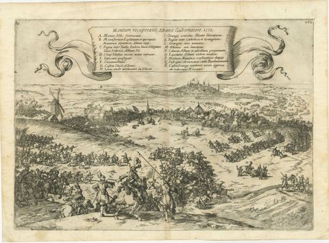 Old Engraving of The Battle of Bergen in Hainaut during the Eighty Years', 1632, view 2