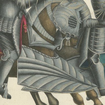 Hand-Coloured Lithograph of Knights in Aftermath of a Broken Lance Duel, 1842, close-up 3