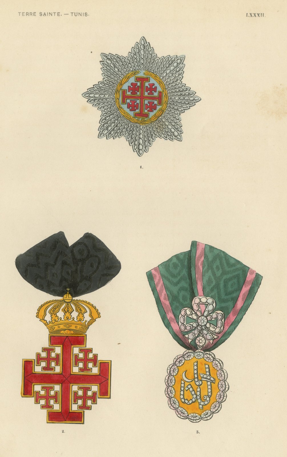 Holy Land and Tunis, Jerusalem Cross and Tunisian Badge, Plate LXXXII, 1844