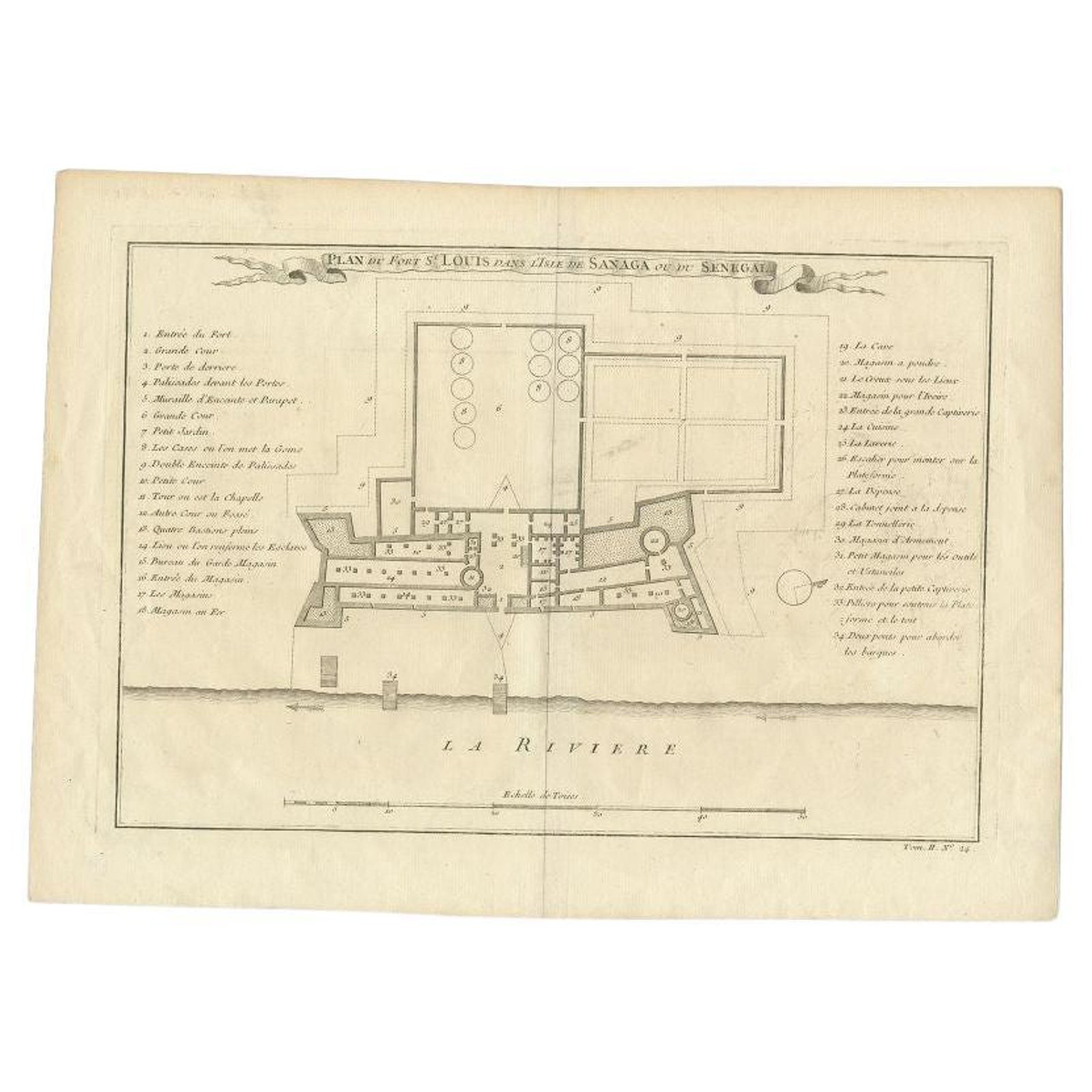 Antique Print of Fort St. Louis Near the Senegal River, circa 1747