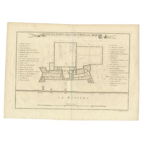 Antique Print of Fort St. Louis Near the Senegal River, circa 1747