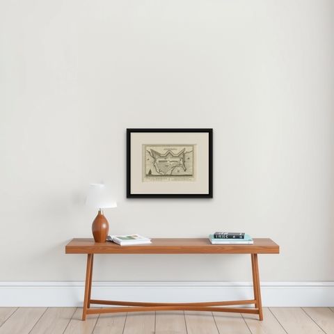 Antique Print of the Fort of Kollam, Kerala, India, shown framed on a wall