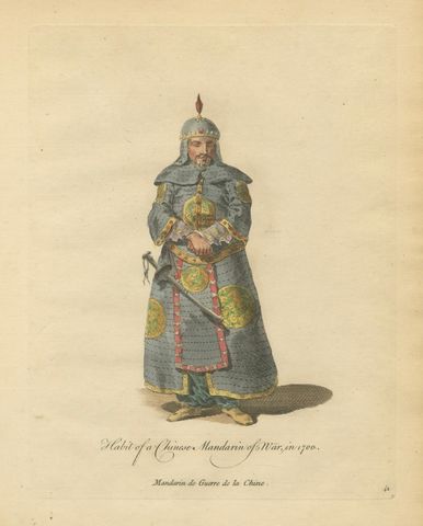 Chinese Mandarin Officer of War, Antique Print, Jefferys 1749, close-up 1