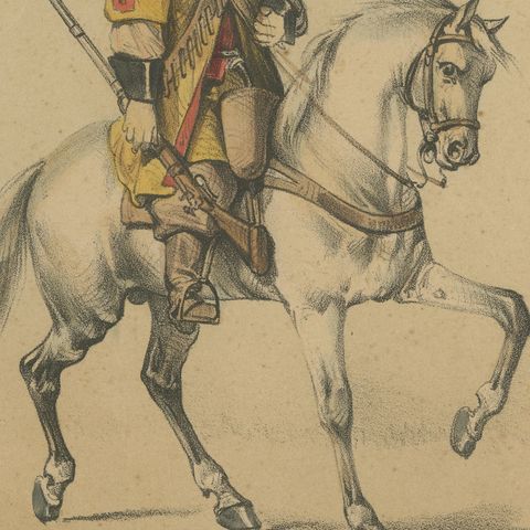 Spanish Cavalry by José Rubio Villegas: Dragoon and Kettledrummer, 1861, close-up 1
