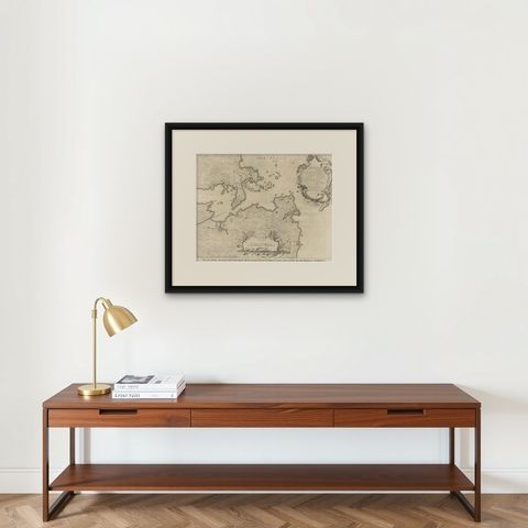 Antique Print of the Battle of Camaret in the Nine Years War, Near Brest, France, shown framed on a wall