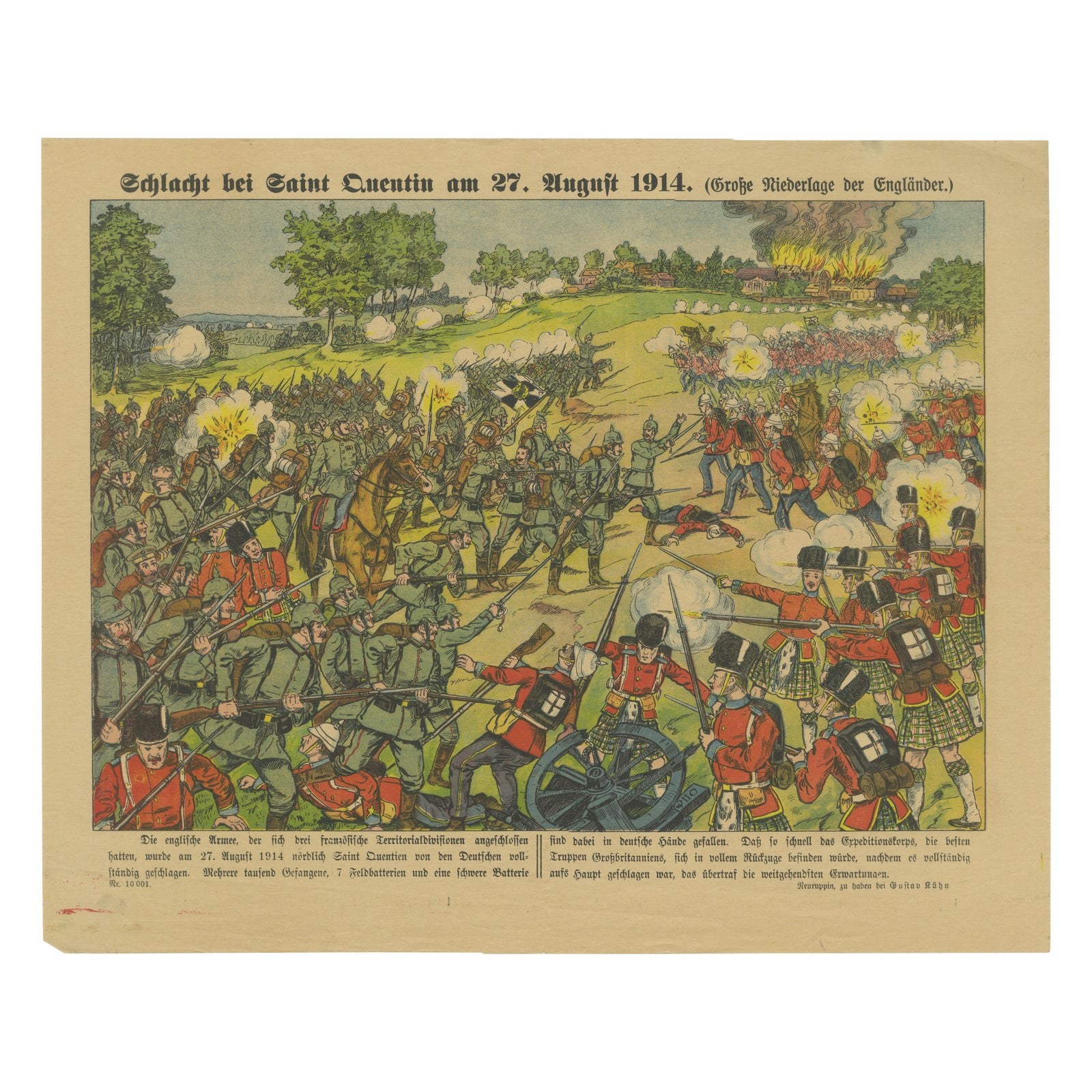 Battle of Saint-Quentin 1914, WWI German Illustrated War Print, Lithograph