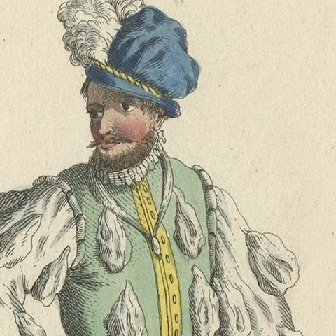 Original Print of the Costume of a German Officer in 1588, Published in 1805, close-up 2