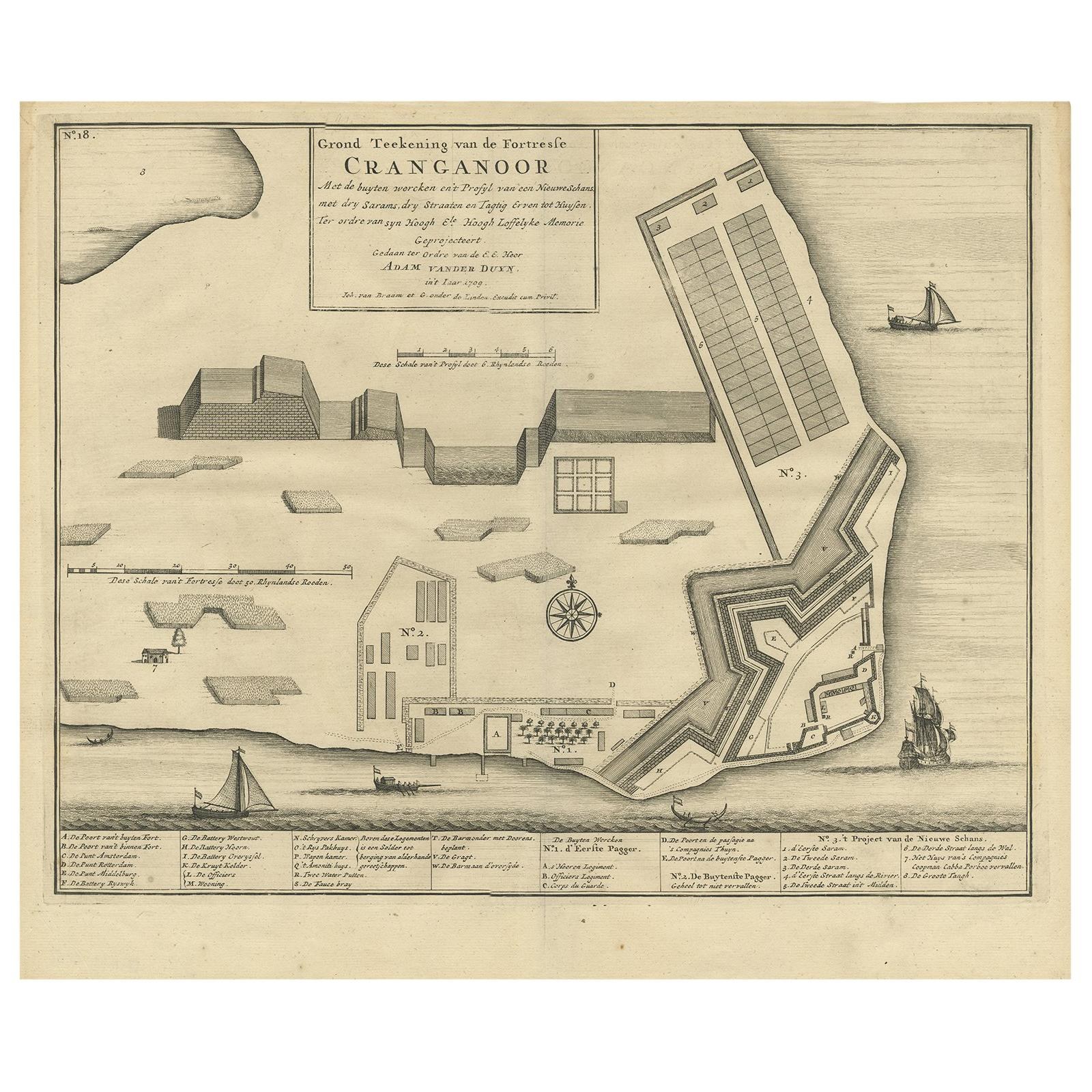 Antique Print of Cranganore Fort, India by Valentijn, 1726