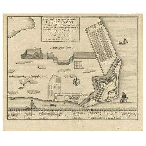 Antique Print of Cranganore Fort, India by Valentijn, 1726