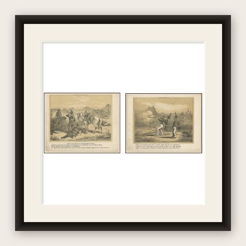 Antique Military Satire Prints, Swiss Citizen Soldiers, Düsseldorf, c.1850, shown framed