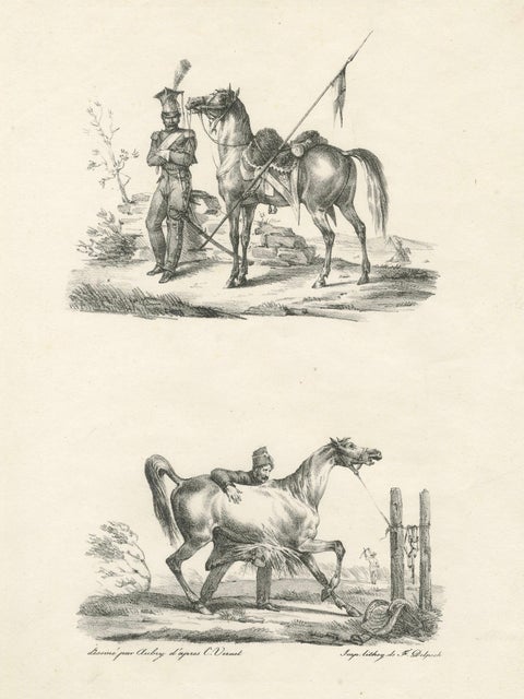 Antique Arabian Horse & Cavalry Lithograph after Carle Vernet, c.1825, close-up 1