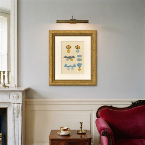 Nassau Medals, Waterloo Medal and Service Crosses, Plate XLIX, 1844, shown framed on a wall