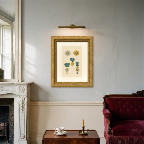 Saxony, Rue Crown and Military Order of Saint Henry, Plate LXXIII, 1844, shown framed on a wall
